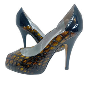 Giuseppe Zanotti Crocodile Embossed Patent Leather Pumps Peep Toe Heels Size